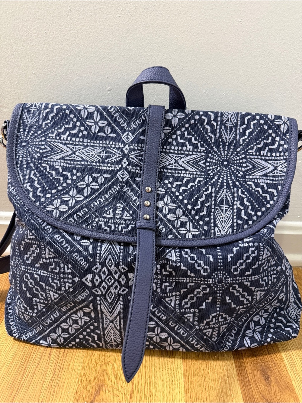 Crown Vintage Navy Patterned Canvas Backpack